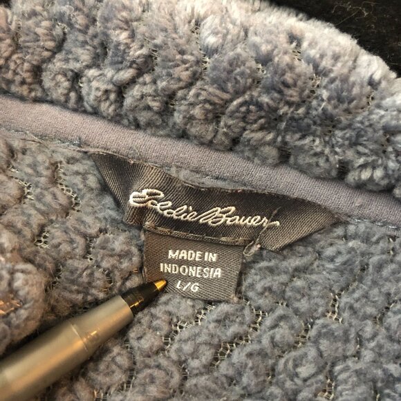 Eddie Bauer Womens Blue Textured 1/2 Snap Button Pullover Fleece Sweater L - Picture 3 of 3